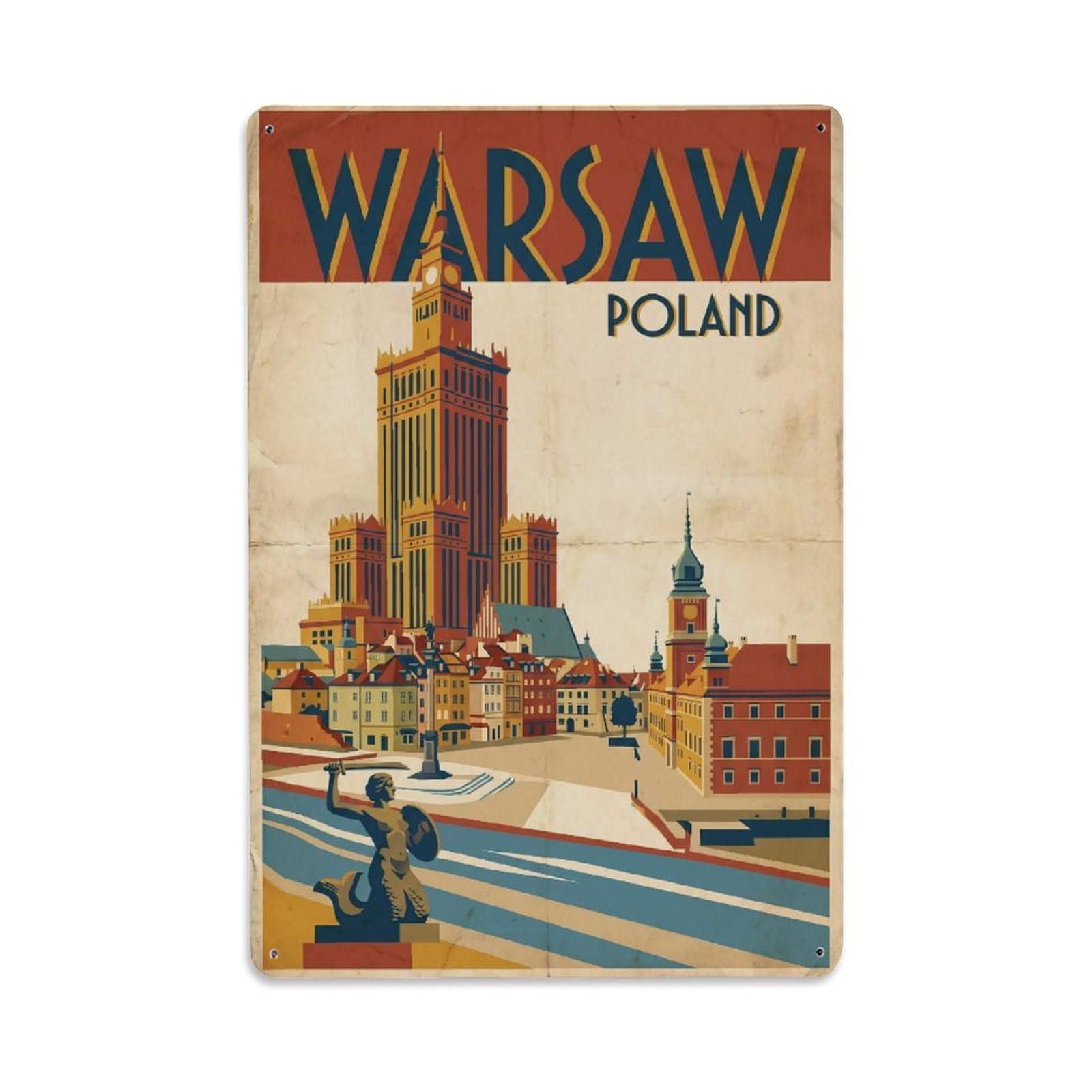 Vintage Travel Poland Warsaw Metal Tin Sign