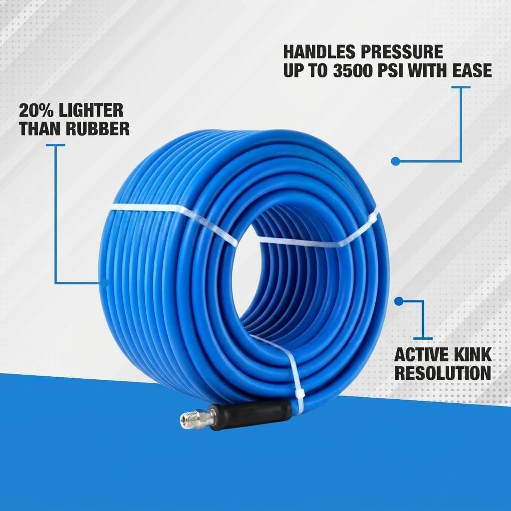 Blu Shield The Slayer Hybrid Pressure Washer Hose 1/2" x 50' | 3500 PSI, Kink Resistant, Non-Marking, Lightweight, 1/2" Male NPT, Blue – Replacement for Hydrotek, Hotsy, Landa, Mi-T-M