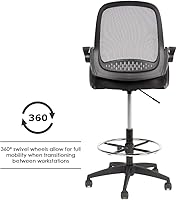 Vista 5 de BestOffice Silla de dibujo alta para oficina, silla de escritorio de pie, silla de computadora de malla, altura ajustable con soporte lumbar, brazos