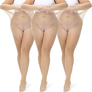 3Pairs Plus Size Pantyhose for Women, 20D Sheer Tights with Reinforced Toe, High-waist Stockings for Daily(XL-4XL) - Buy now