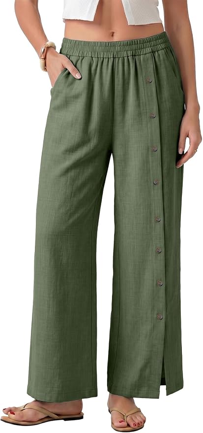 EVALESS Womens Wide Leg Pants Summer Casual Baggy Elastic High Wais...