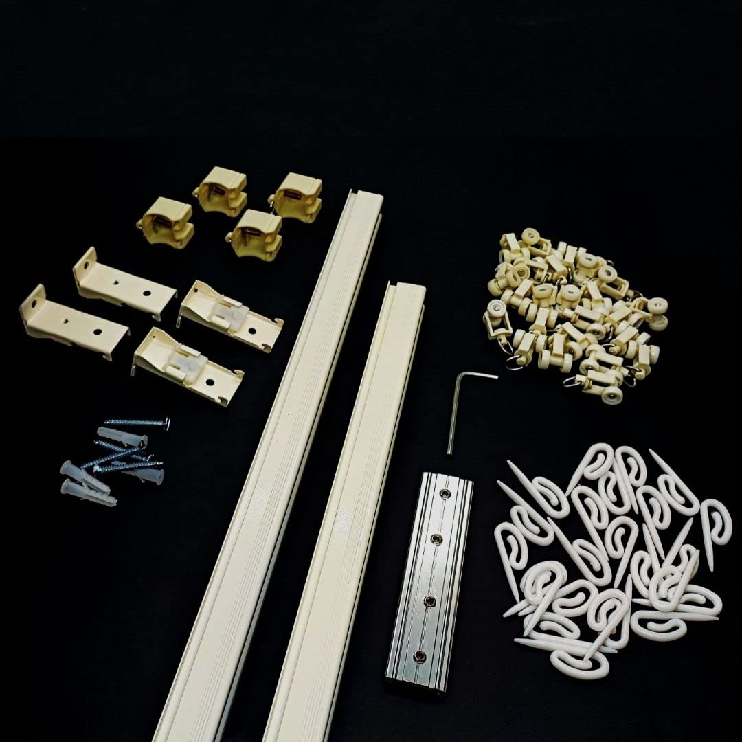 Aluminium M Track Curtain Channel For A Window/Door Measuring Between 4 To 8 Feet,Wall Fit,All Accessories Included Such As Runners,Hooks,End Caps,Wall Brackets,Screws&Wallplugs,White