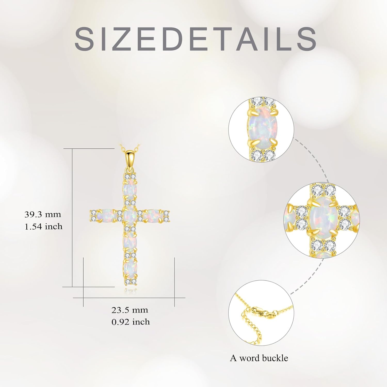 Opal Cross Pendant Necklace For Women, 14k Gold Plated Silver Opal Cross Necklace With 5A Cubic Zirconia, Vintage Religious Jewelry, 18" + 2" Inches - Image 3