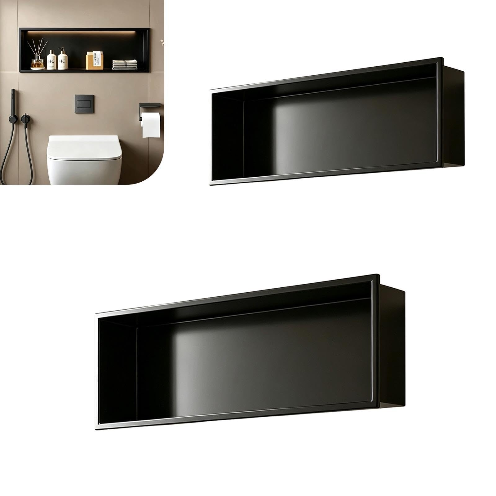 Czarna pozioma nisza wpuszczana, 62 cm/71.9 cm/36,2 W