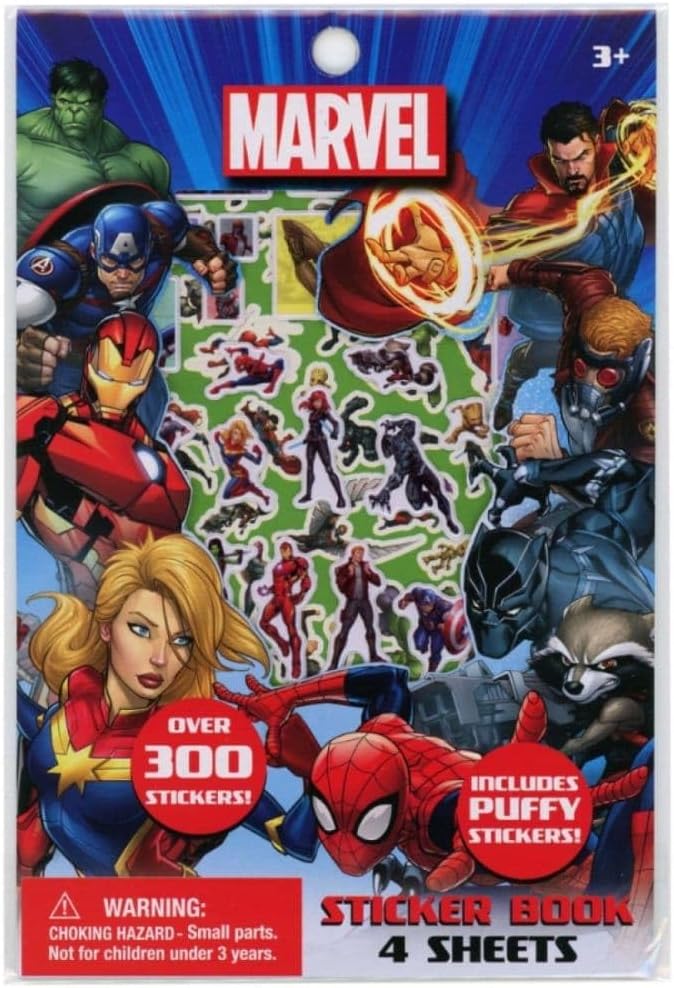 Marvel Innovative Designs, LLC Avengers Sticker Book Set, 4 Sheets of 300+ Stickers with Puffy Reusable Stickers, Personalize and Decorate Sticker Pads, Bulk Cute Stickers for Girls and Boys