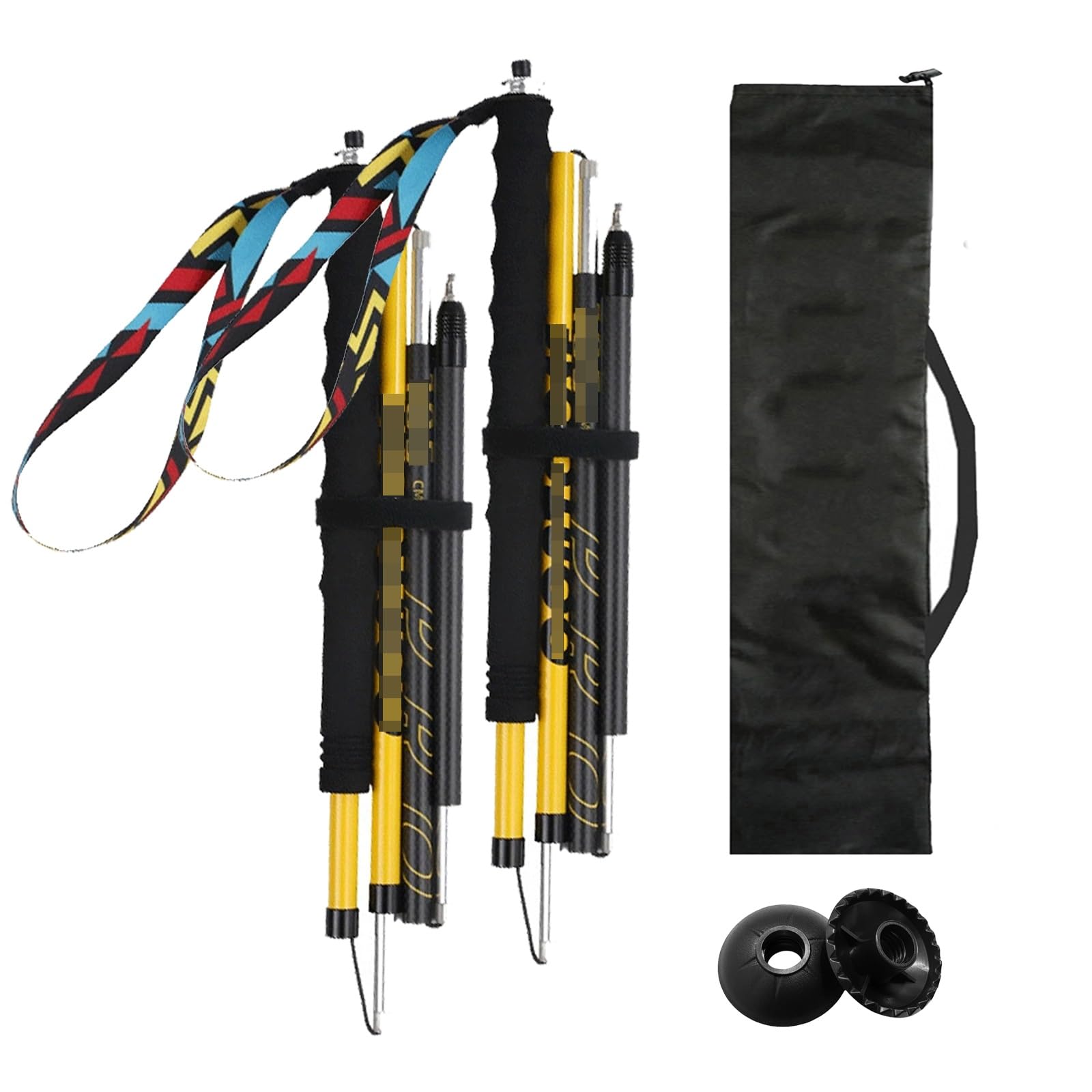 Juego de 2 Bastones Plegables para Senderismo, Bastones Ultraligeros y Plegables de Fibra de Carbono, Empuñadura de Espuma EVA, con Sistema Antichoque y Bloqueo Rápido