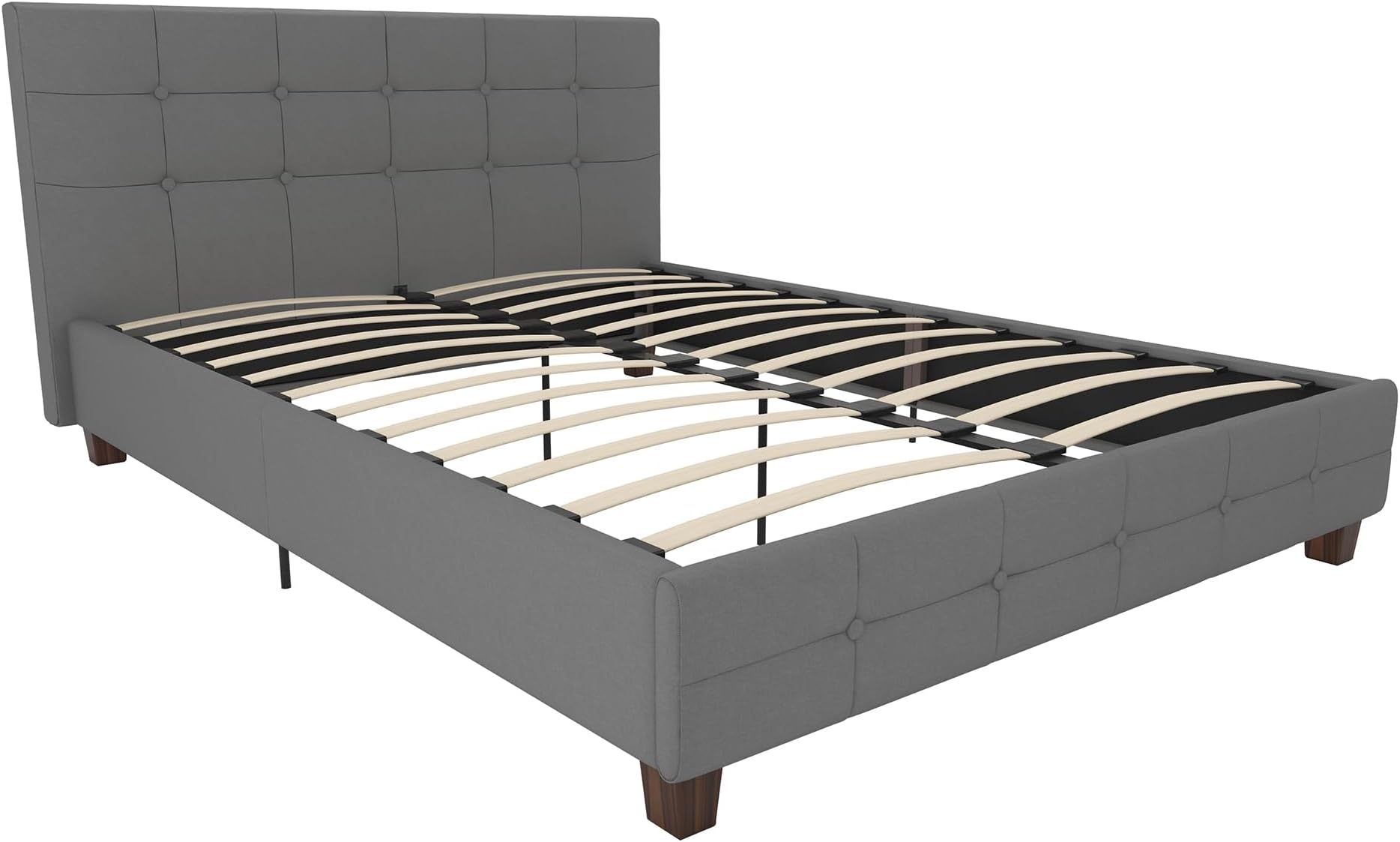 Rose Upholstered Platform Bed with Button Tufted Headboard and Footboard, No Box Spring Needed, Queen, Gray Linen