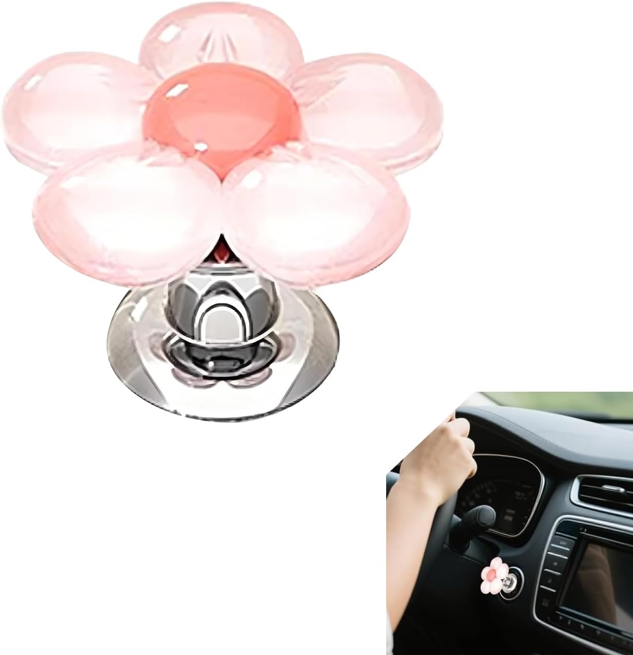 Cute 3D Flower Push Start Button Cover, Self-Adhesive Anti-Scratch Resin Flower Engine Start Stop Button Cover, Car Ignition Switch Protective Decor Gift for Women (Pink)