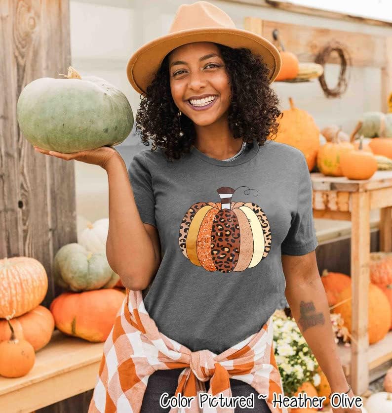 Miniatura 2 de Camisas de calabaza para mujer, camiseta de calabaza a cuadros de búfalo para mujer, camisetas casuales de manga corta con gráficos divertidos