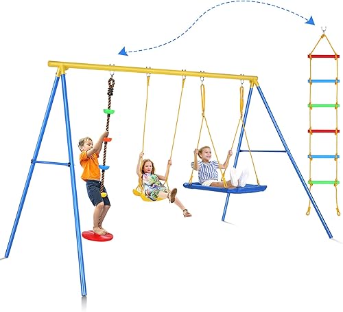 Juegos de columpios para patio trasero juegos de columpios 4 en 1 con marco en A resistente de metal de 400 libras para exteriores 1 asiento