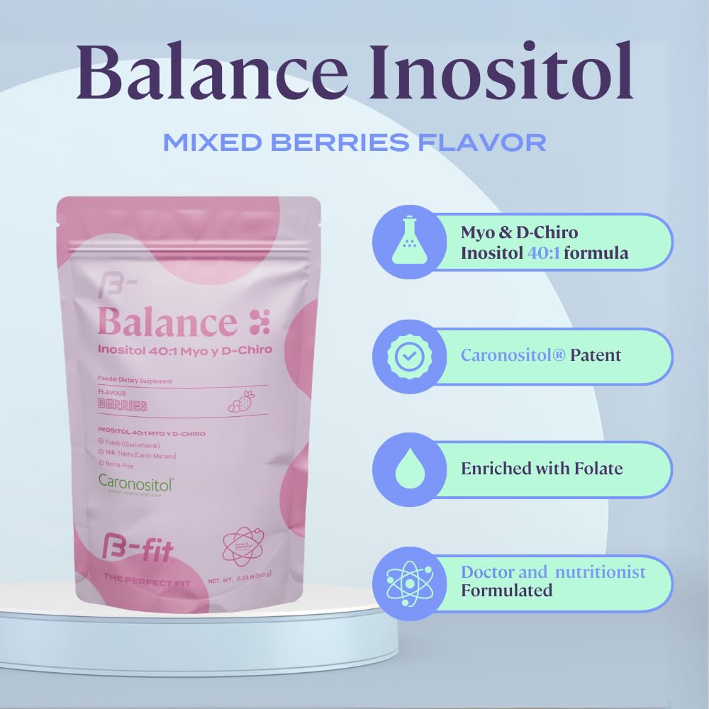 B-FIT B Inositol Balance - Inositol 40:1 Myo & D-Chiro - Supports hormone balance and ovarian health - Powdered Food Supplement - Berry Flavor - Folic Acid - 150g — Amazon image 3