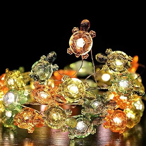 Beach Theme Sea Turtle String Lights 13.1ft 40 LEDs Operated with USB Plug-in Multi-Function Remote Control for House Party Bathroom Baby Shower Decor (Multicolor Tortoise, USB) Cover
