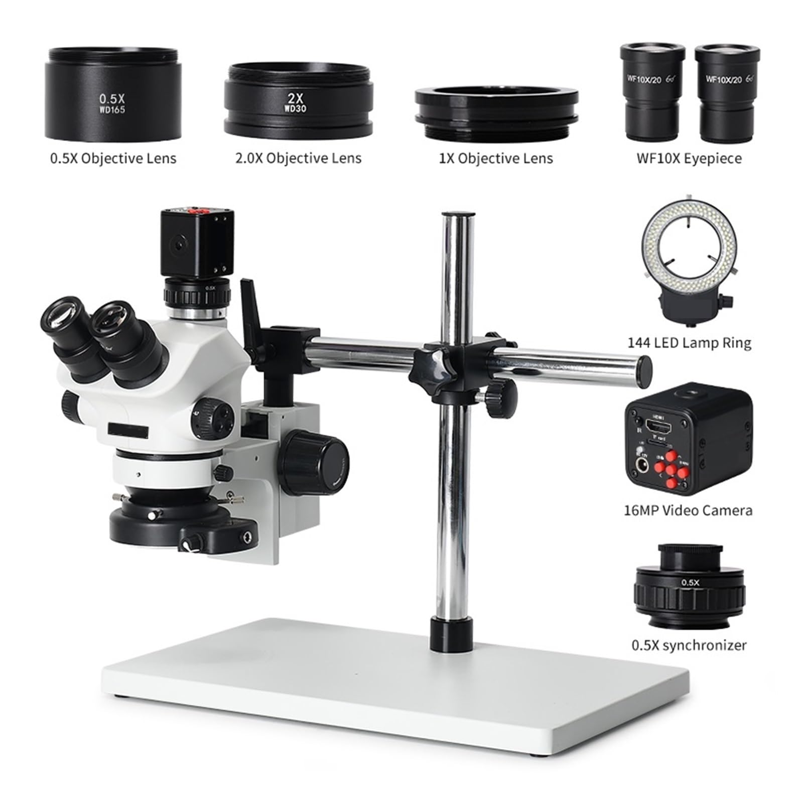 Microscopio Trinocular Estéreo con Zoom Continuo 3,5X-100X Cámara De Vídeo 24MP 4K 1080P, Adaptador Lente CTV