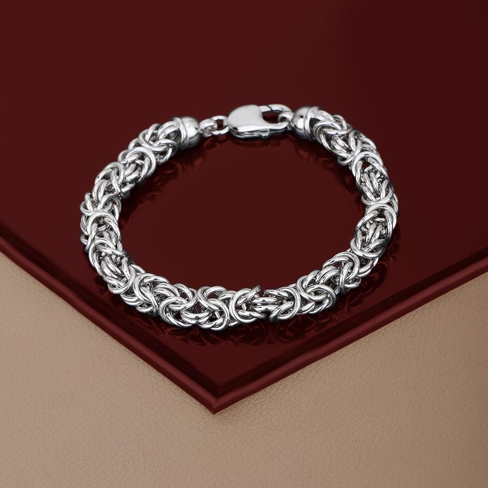 Vanbelle Sterling Silver Jewelry - Rhodium Plated with 925 Stamp - Handmade Classic Byzantine Hollow Chain Bracelet for Men & Women - 8.5 Inches with Lobster Lock - Image 8