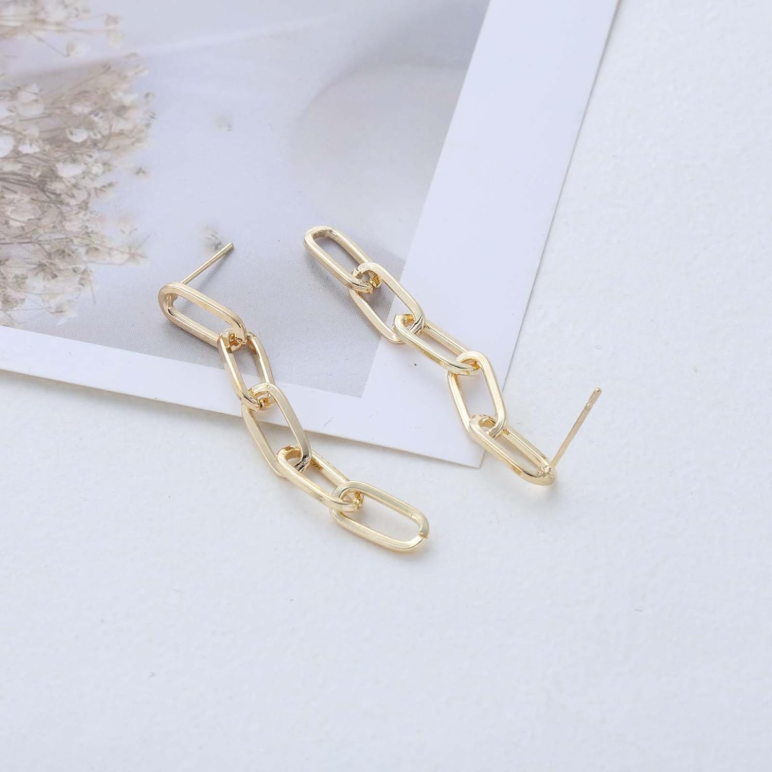 Minimalist Gold Plated Paperclip Chain Earrings Chunky Metal Paperclip Link Earrings Dainty Long Chain Dangle Drop Earring Statement Earrings Jewelry for Women - Image 3