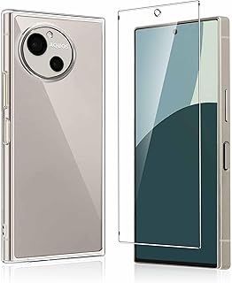 AQUOS R9 ケース + ガラスフィルム SH-51E SH-M28 クリア カバー TPU ソフトケース 人気 保護カバー(全透明) 高透過率 薄と 軽い量【米軍MIL規格 耐衝撃 落下防止 傷防止 汚れ防止 黄変防止】日本旭硝子素材採用 高透過率 硬度9H 強化ガラス 撥油性 防指紋 飛散防止 AQUOS R9
