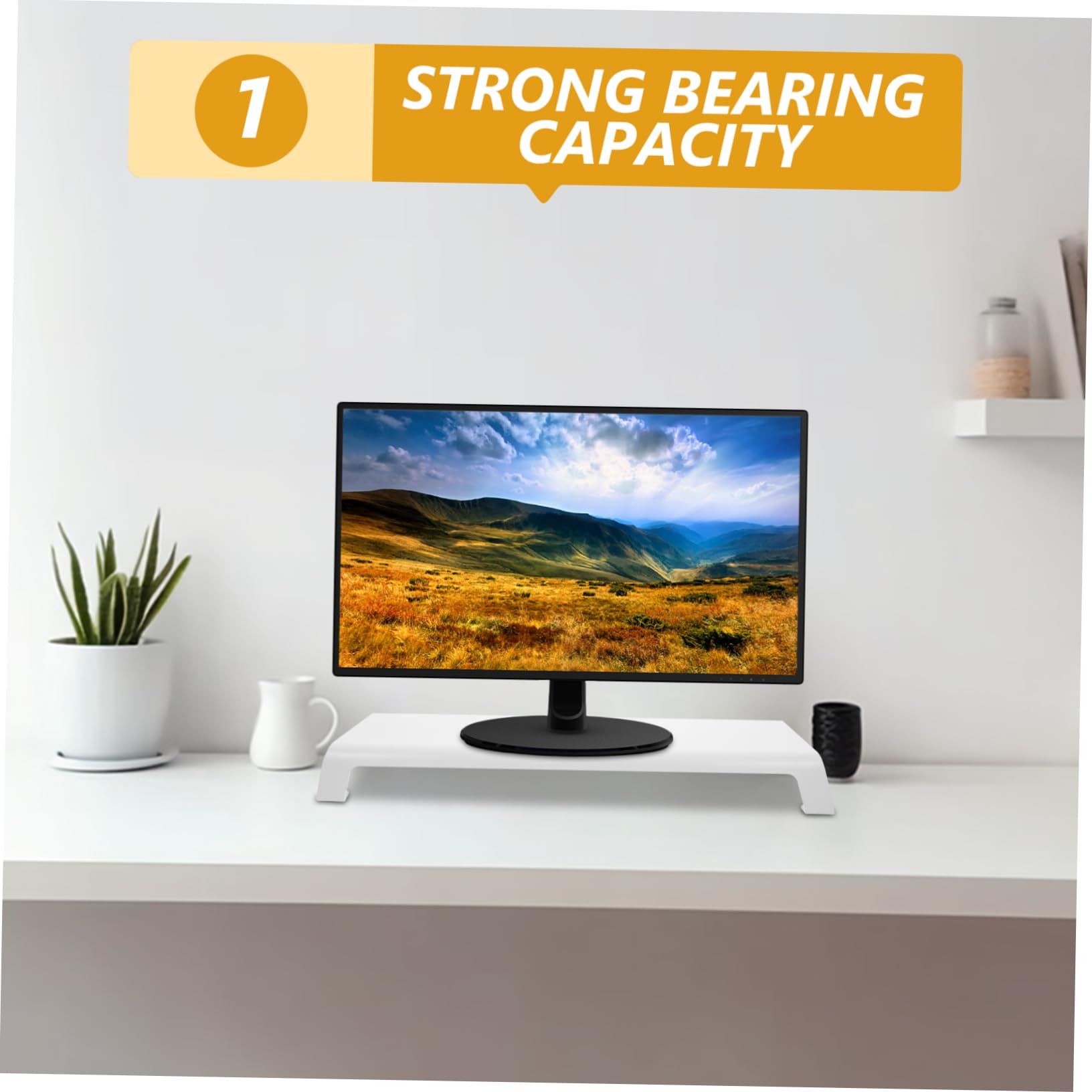 Soporte para Monitor de PC Elevador de Pantalla de Aluminio Blanco | Acabado Fino, Patas de Silicona, Escritorio sin Rayas, para Estudiantes y Usuarios de Maquillaje
