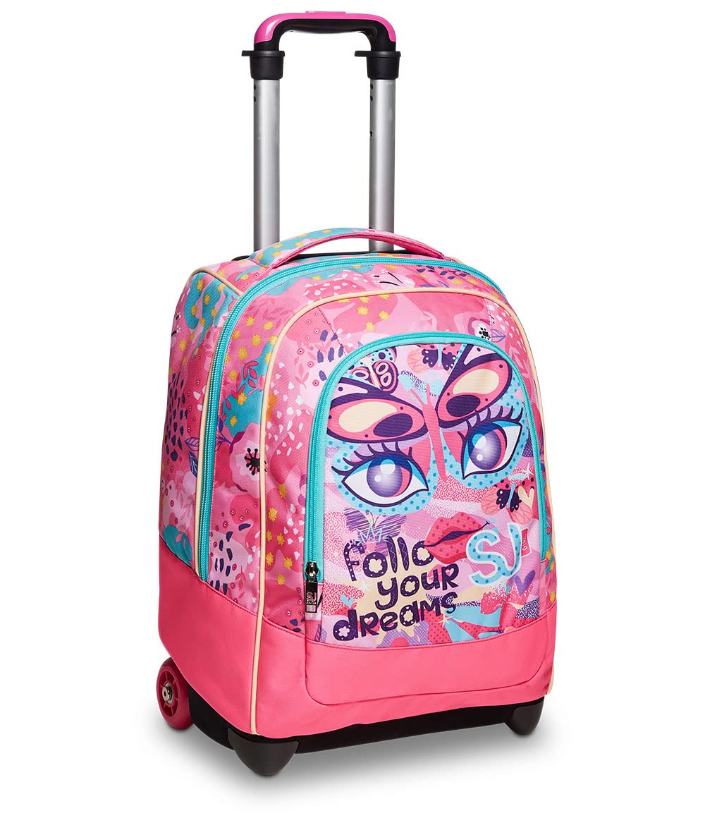 SJ GANG STYLE JAM GANGSJ GANG Rolling backpack, Wheeled Book Bag, 2 in 1, Backpack + Trolley, for Teen, Girls&Boys, For School, Sport, Free Time, Laptop Sleeve, Italian Design, multicolor with Butterflies!