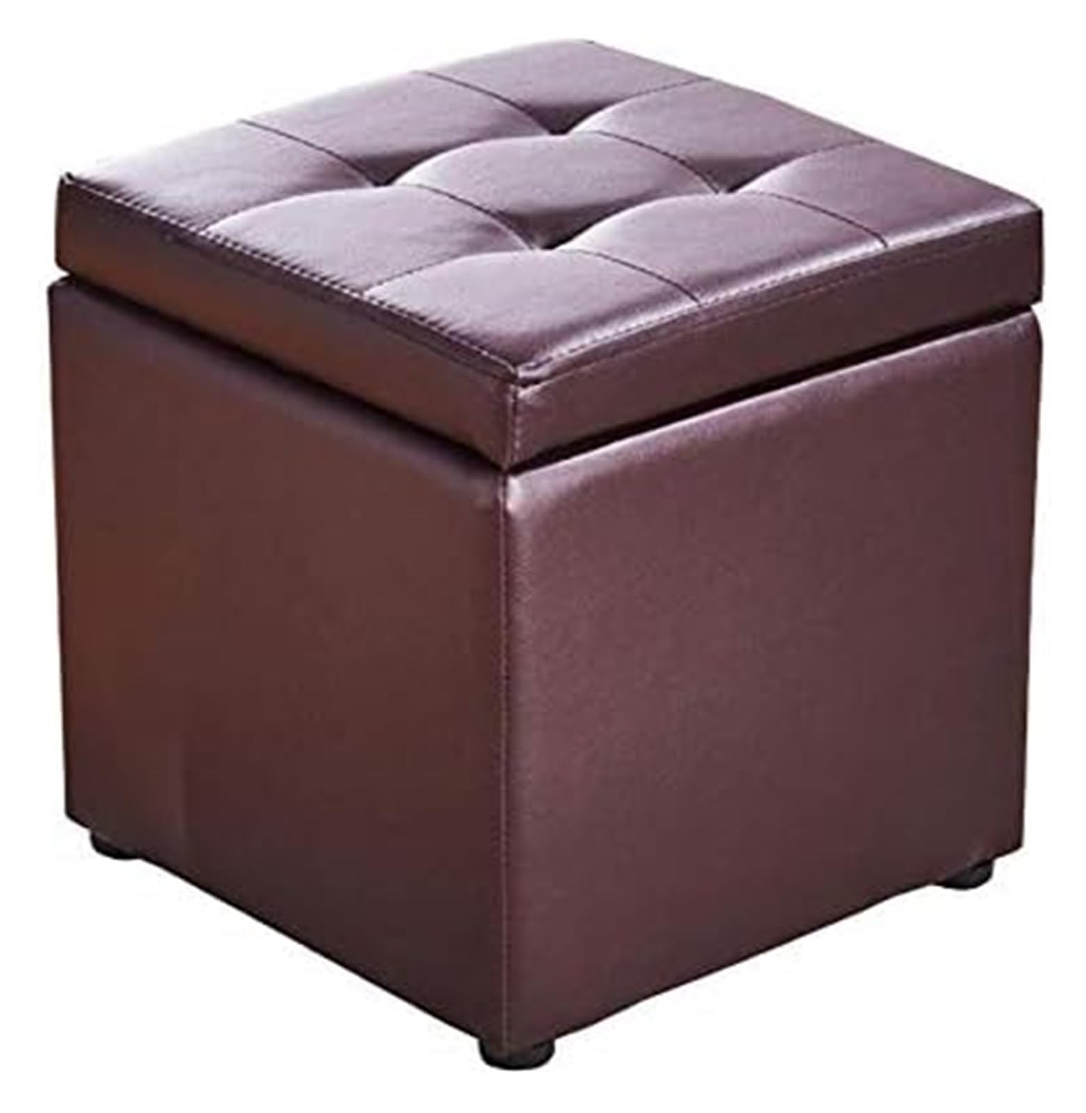 Pouf cube de rangement simili cuir marron coffre jouets 30x30x35
