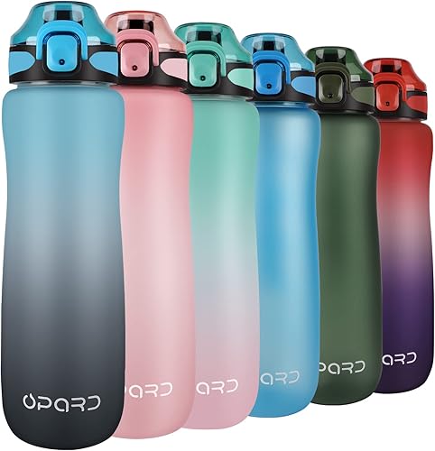 Opard Botella de agua deportiva de 32 onzas con marcador de tiempo motivacional y tapa abatible a prueba de fugas, sin BPA, reutilizable, Tritan