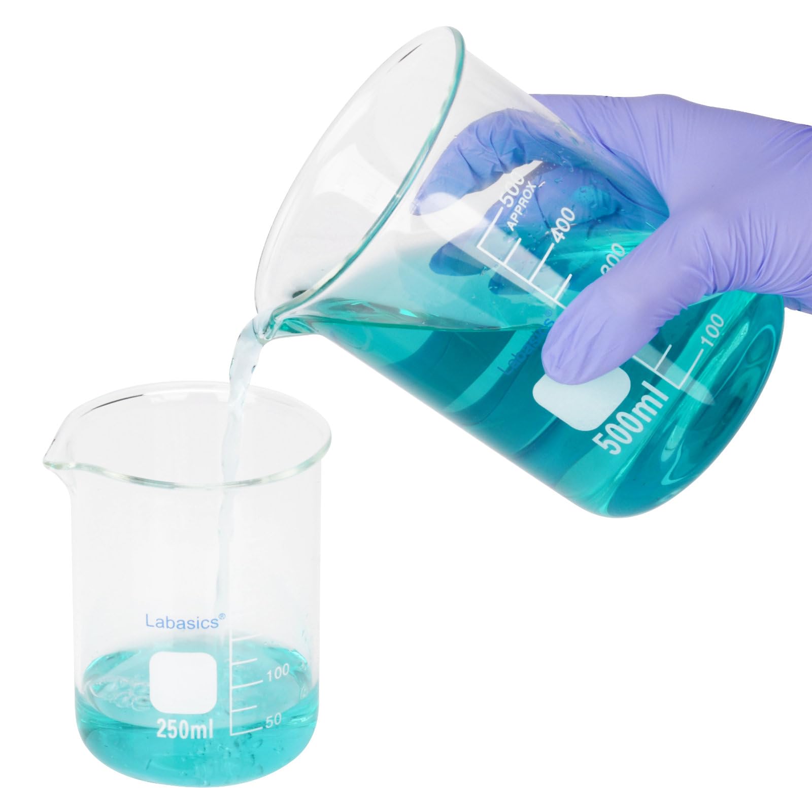 Labasics Bicchiere di Vetro, 1 Confezione, Bicchiere di Vetro Borosilicato a Forma Bassa Graduato Griffin con Beccuccio Versatore, 400 ml, Resistenza ad Alta Temperatura, Uso in Laboratorio