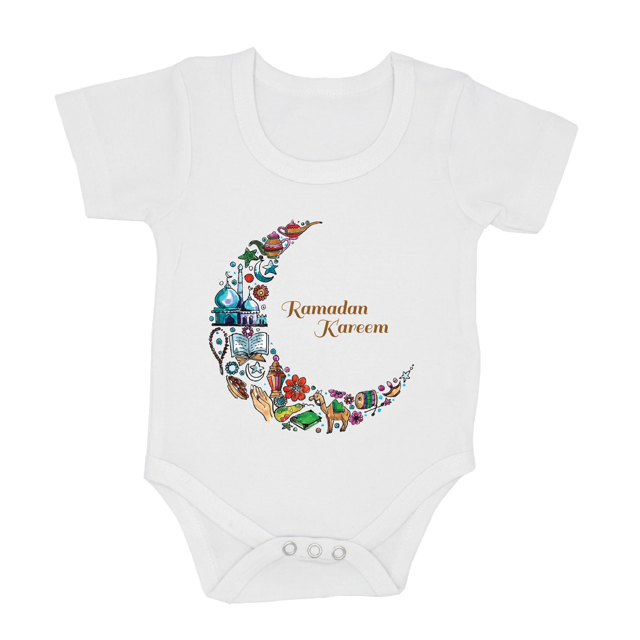 PRINTSHOP4MERamadan Baby Romper Outfit - Short Sleeve Cotton Unisex Romper - Romper for Babies and Toddlers - Short Sleeve Ramadan Romper for Newborns