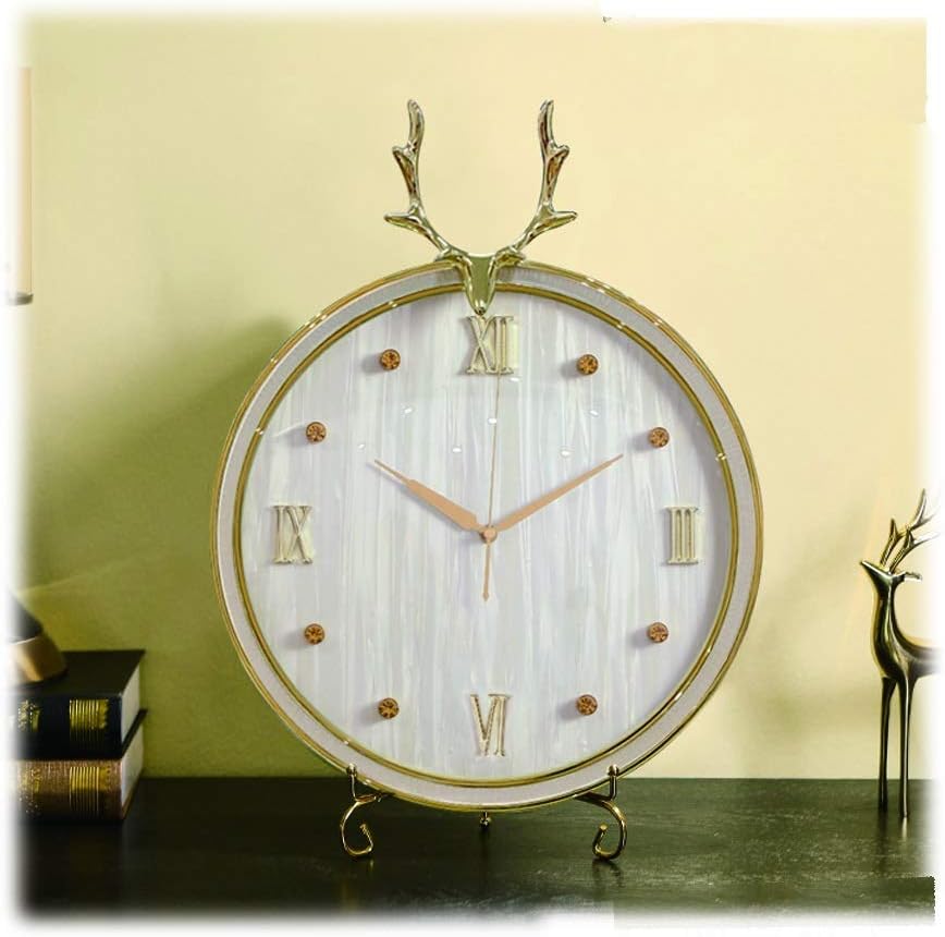 Table Clocks Table Clock/Living Room,Home,Hotel/Desk Decoration/Pendulum Clock,Copper Material,18.1in High and 14.6in Wide,Mantel Clock Standing Clock (Color : Beige)