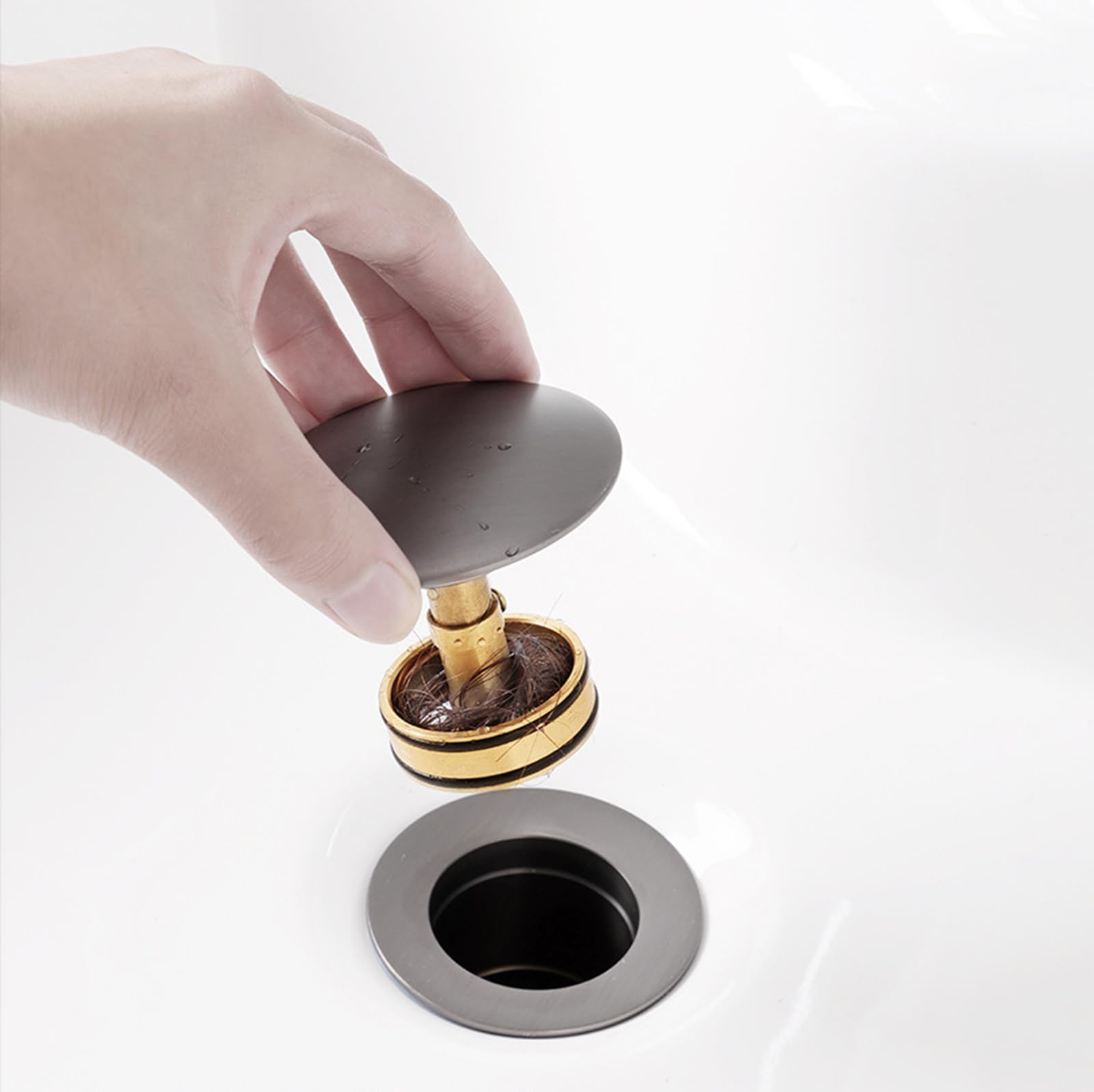 VáLvula Para Lavabo Clic Clac Tapon Lavabo Universal G1 1/4“ DesagüE Lavabo Universal Prensa De Resorte Totalmente De Cobre,gris Pistola,Sin Agujero De Desbordamiento