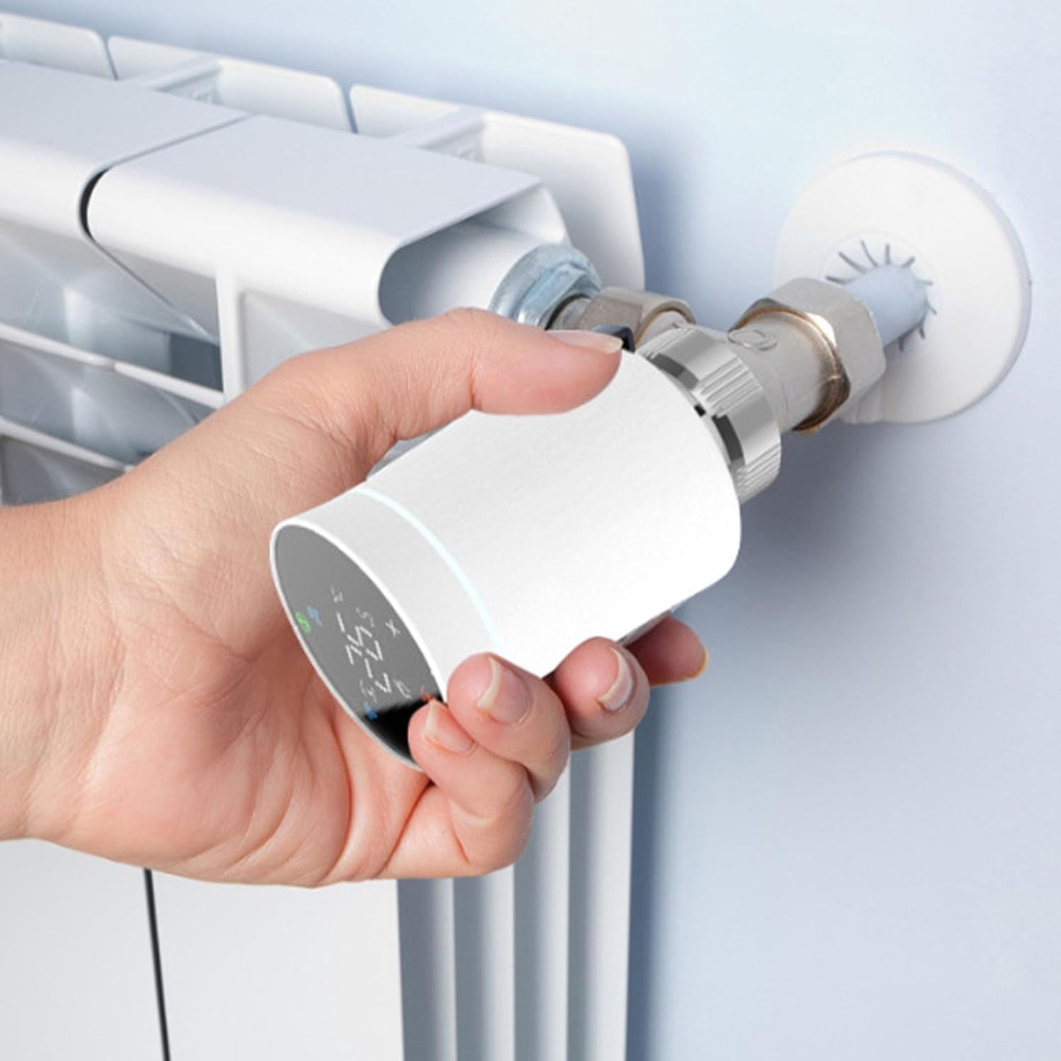 Smart Thermostat Valve, LCD Display Programmable Thermostatic Valve with APP Voice Control for Home Heating Automation (White)