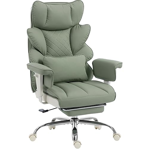 Dowinx Big and Tall Office Chair with Pocket Springs Cushion,High Back Computer Gaming Chairs with Adjustable Armrests,Executive Desk Chairs with Lumbar Support and Footrest,PU Leather-Green - Green - PU Leather