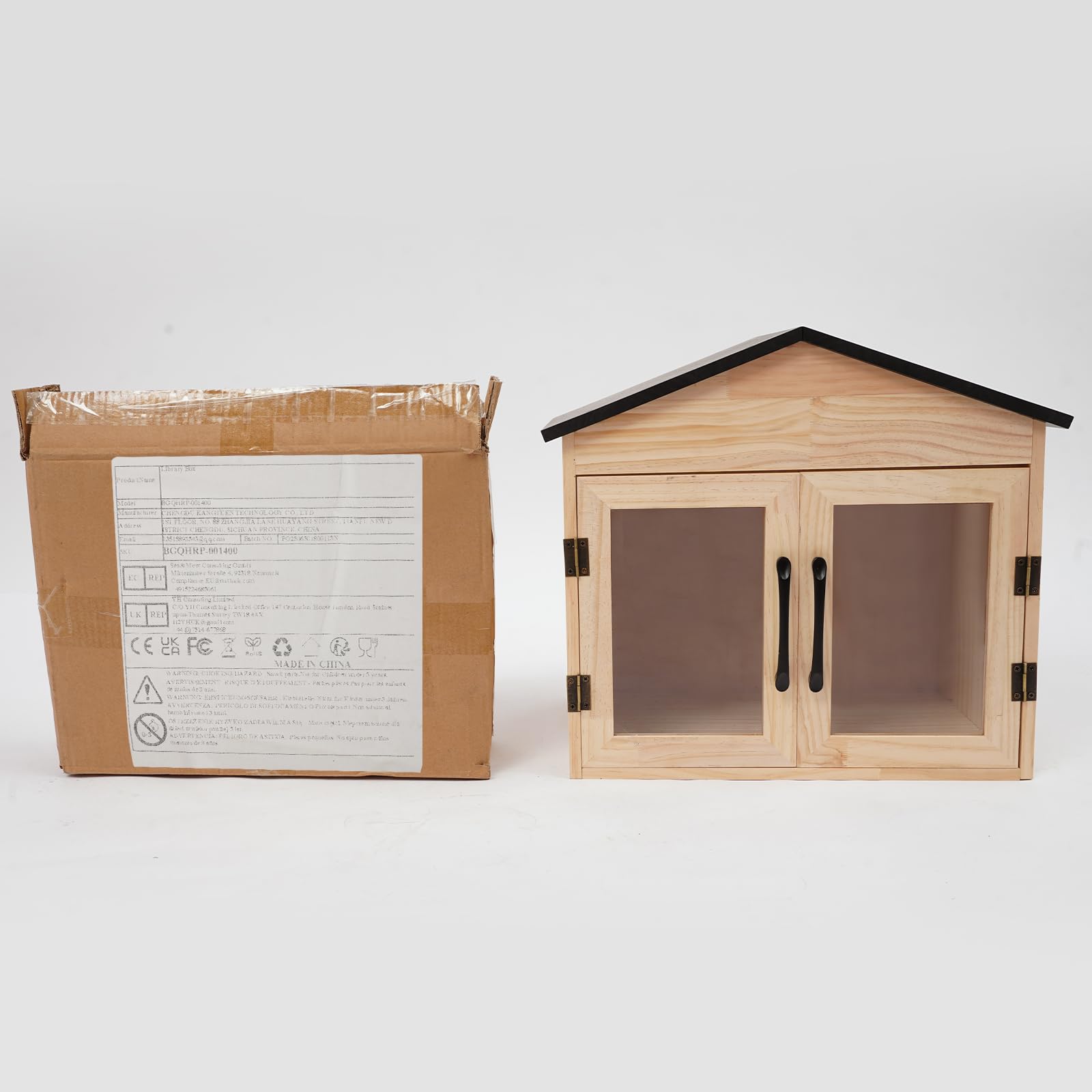 Librero de madera (43 x 28 x 41,9 cm) | Multifuncional doble puerta caja de intercambio de literatura, poste independiente, caja de libros montada