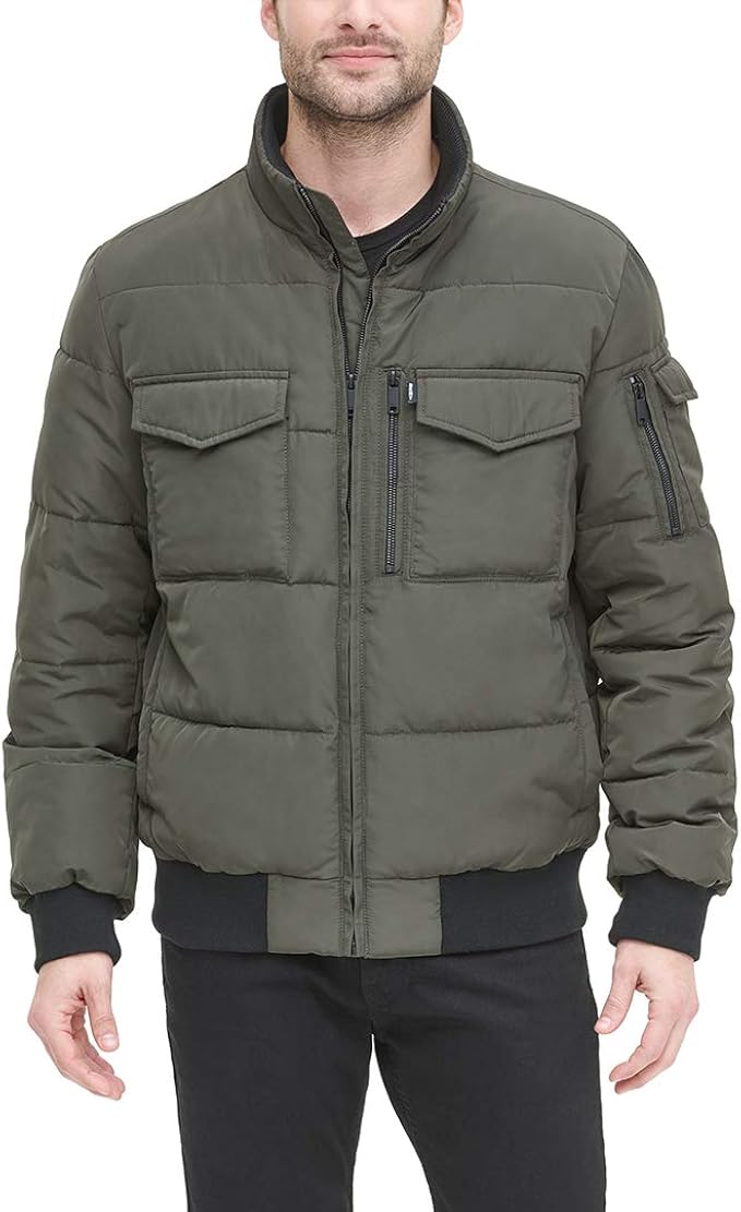 DKNY Men's Quilted Performance Bomber Jacket, Olive, XLarge at Amazon