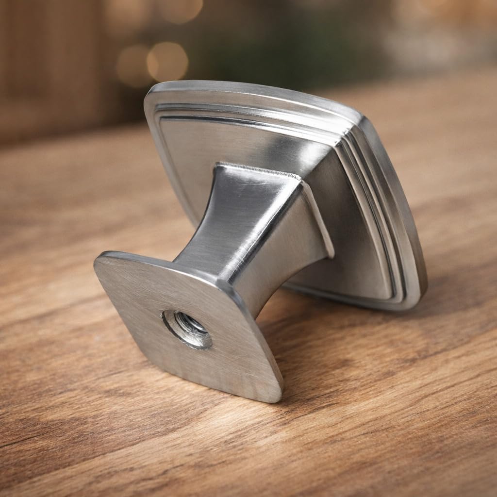 ANGSTROM 10-Pack Cabinet Knob, Solid Zinc -1.25" Square (Brushed Nickel)
