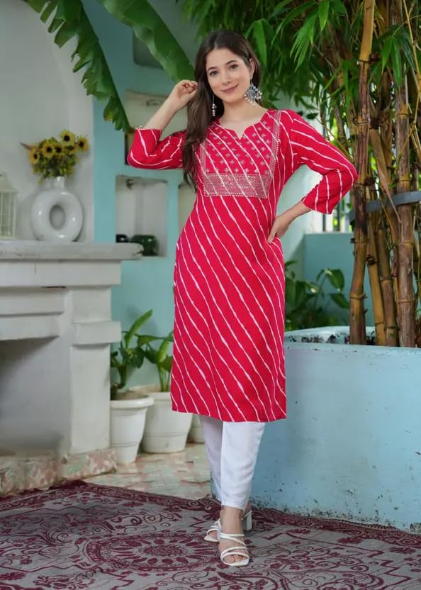 Image of Womens Rayon Printed Staight fir embrodiered Kurta for Women