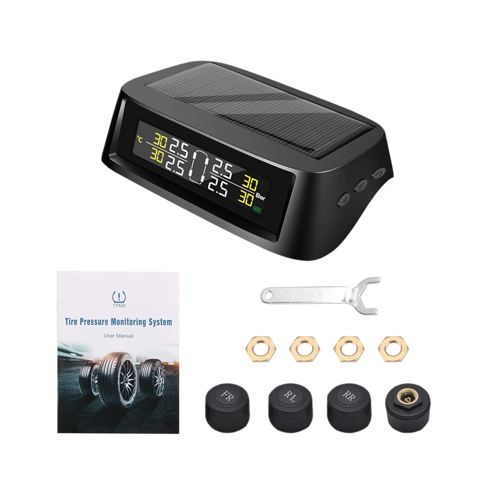 Sistema de monitoreo de presion en llantas LCD Mostrar sensor de presión de neumáticos 0-8 bar digital Tpms Solar TPMS USB Alarma automática (Color : External Sensor)
