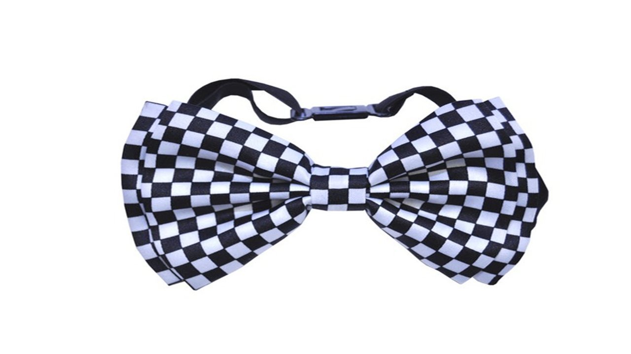 Black and White Checkered Bow Tie Police Fancy Dress Wedding Prom Costume Satin