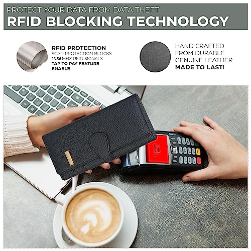 Estalon Real Leather Wallets For Women Rfid - Long Wallet Women's Ladies Clutch Zipper Pocket Multi Credit Card Case Holder Girls #TOP1