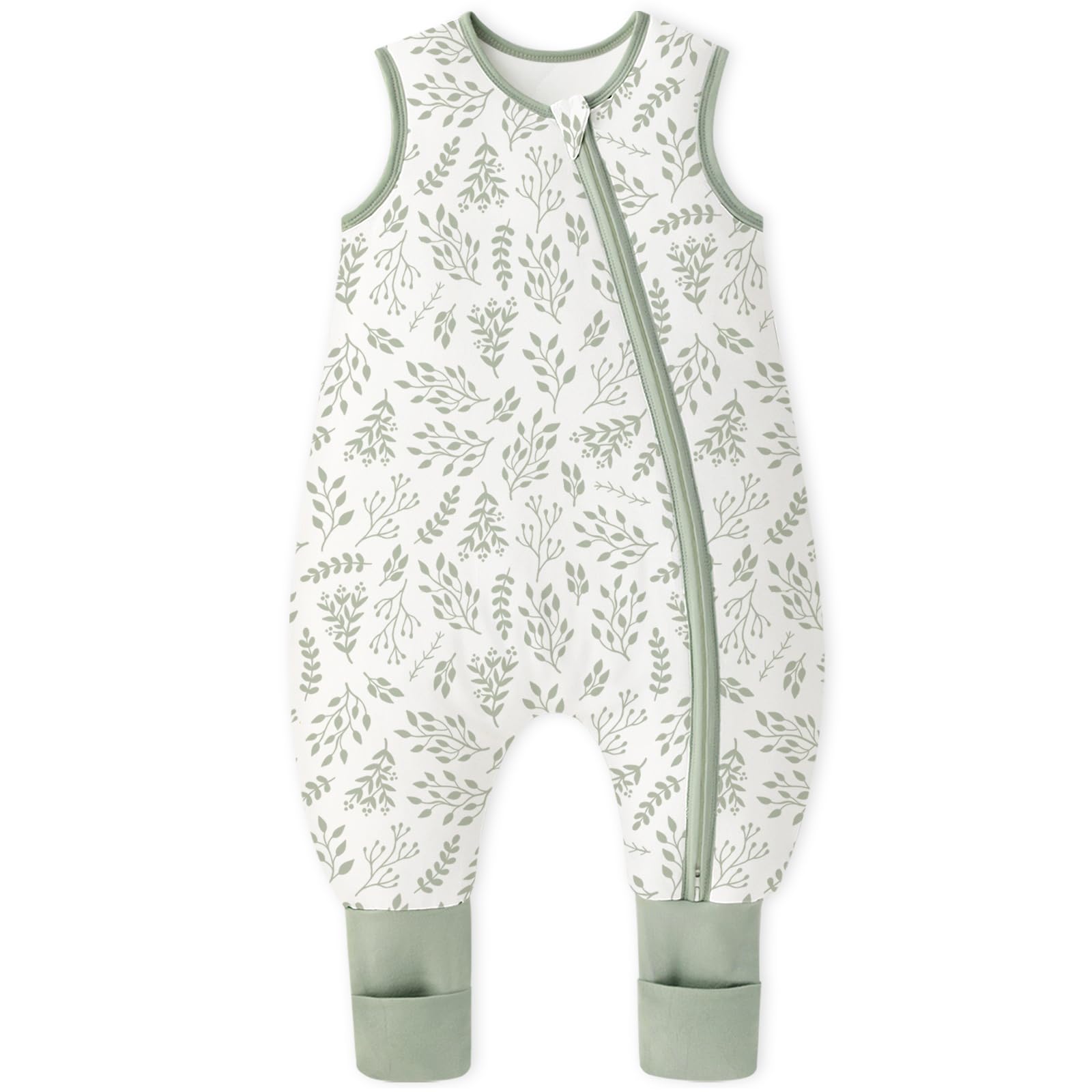 Yoofoss Schlafsack Baby mit Füßen Socken 1.5 Tog Herbst Winter Baby Schlafsack mit Beinen Baumwolle Warm Babyschlafsack für 4-6 Jahre Kinder Jungen Mädchen 100 cm- Kleines Blatt