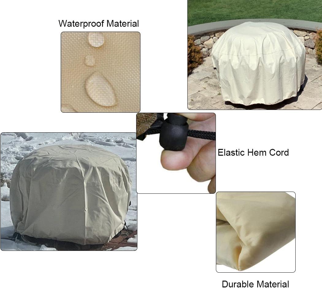 SUNSURE Round Fire Pit Covers 50''D x 24''H Patio Firepit Cover Waterproof Dustproof Garden Furniture Sets Protection Table Cover for Outdoor Fire Pit
