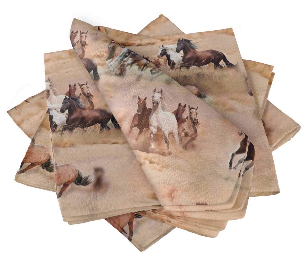 Linge de table en coton S4Sassy orange avec motif cheval 18x18 (lot de 6)