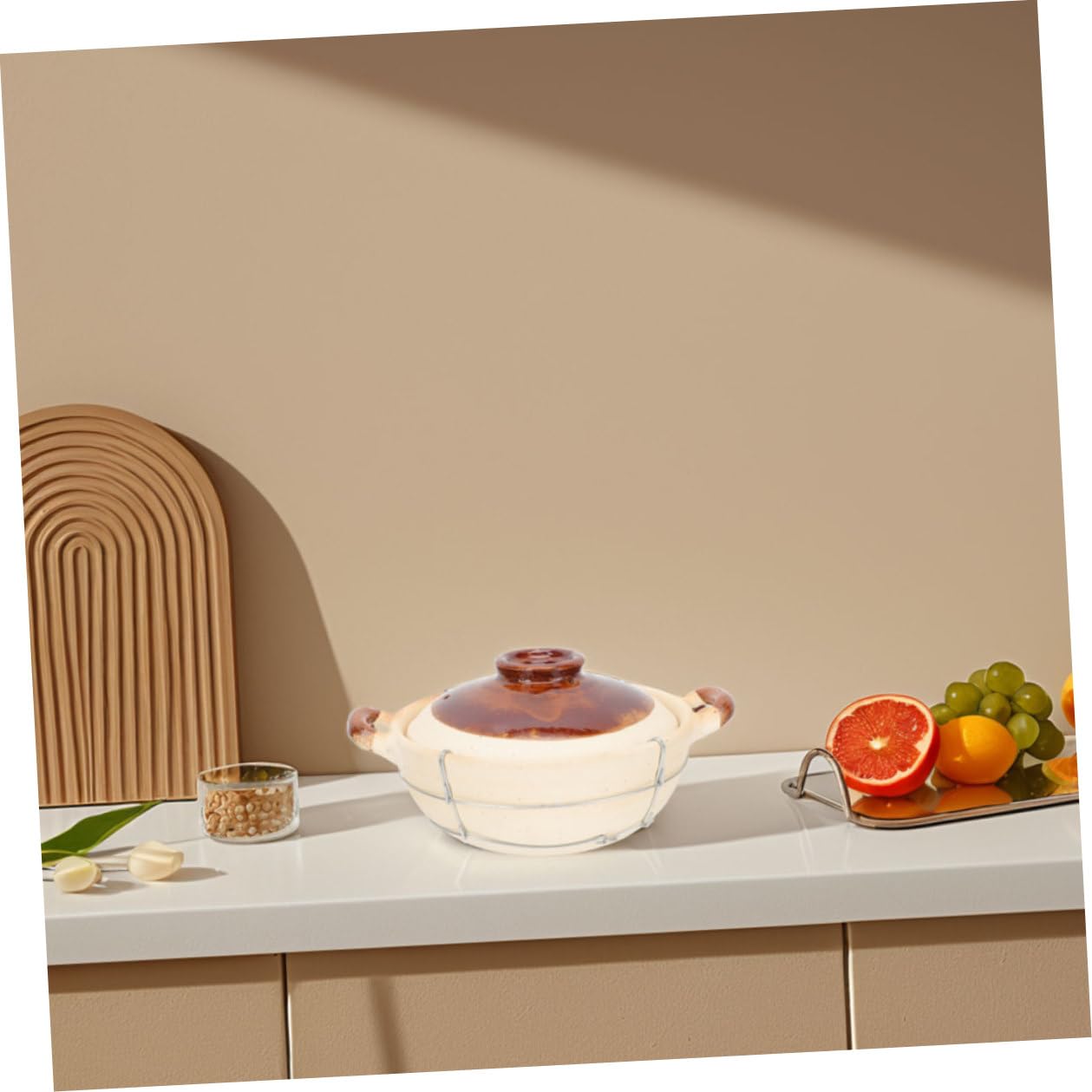 NUOBESTY Juego de 2 Cazuelas de Barro con Tapa y Mango, Distribución Uniforme del Calor y Agarre Seguro, Ideales para Cocinar Guisos y Sopas en Casa