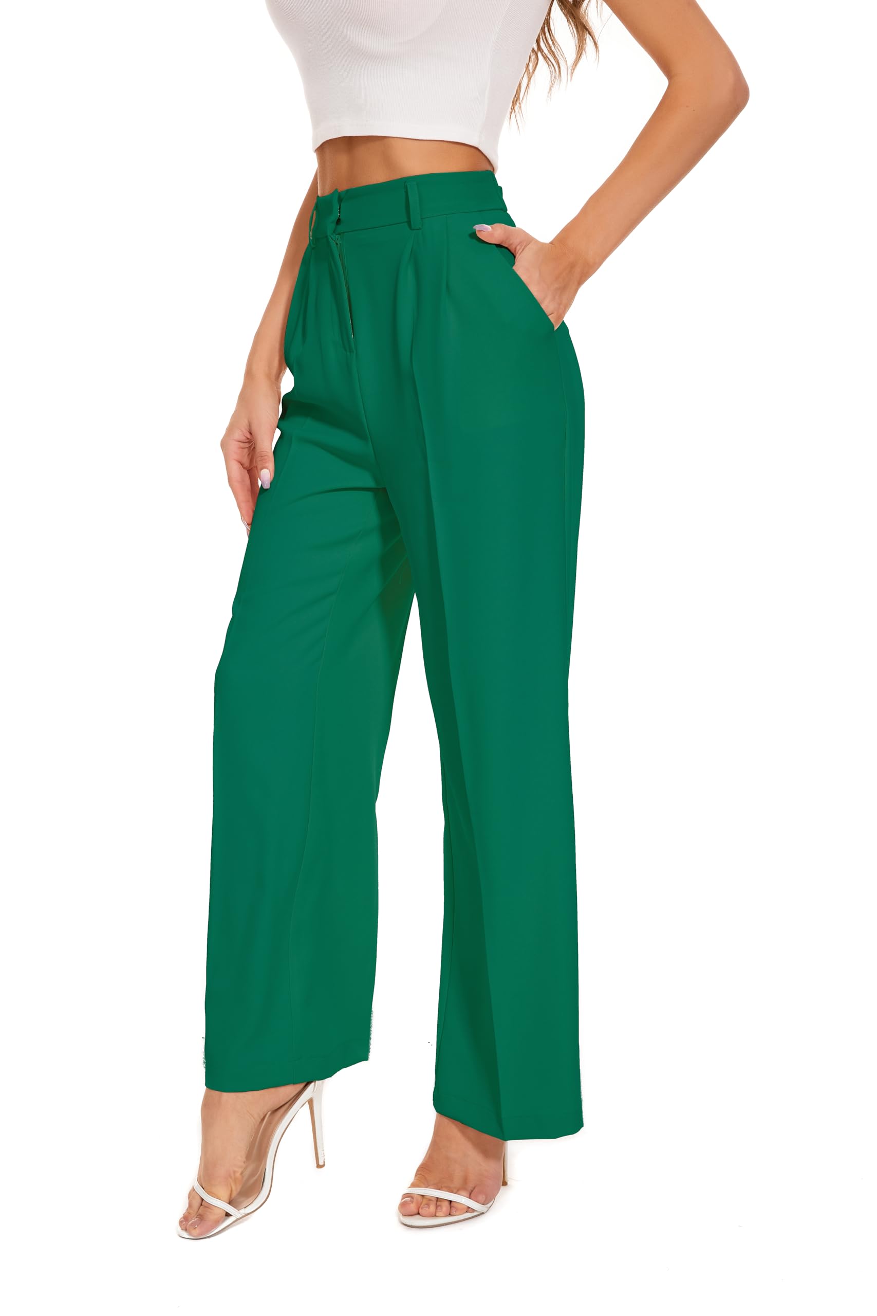 FUNYYZO Wide Leg Pants Women's High Elastic Waisted in The Back Business Work Trousers Long Straight Suit Pants — view 18