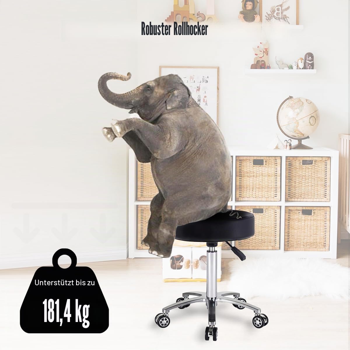 Rollhocker Höhenverstellbar Hocker Mit Rollen Drehhocker Arbeitshocker Bürohocker Sitzhocker (schwarz)