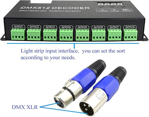 Miniatura 4 de AKEPO Decodificador de pantalla digital LED DMX 24CH, controlador de atenuación LED DMX512 para luz de tira RGB DC5-24V 3ACH (24 canales con