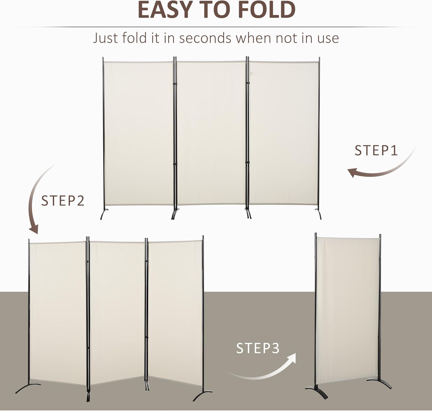 HOMCOM 6 Ft Tall 3 Panel Fabric Room Divider, Freestanding Partition Wall Divider, Folding Privacy Room Separator for Indoor, Home Office, Beige