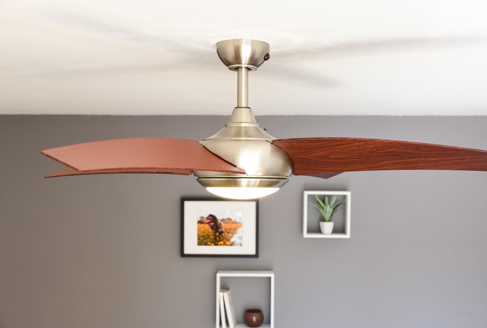 Ventilatore a soffitto AireRyder Borealis con illuminazione e telecomando, corpo in nickel satinato, Metallo, Flügelfarbe Walnuss, 122 x 122 x 37 cm 70watts, led
