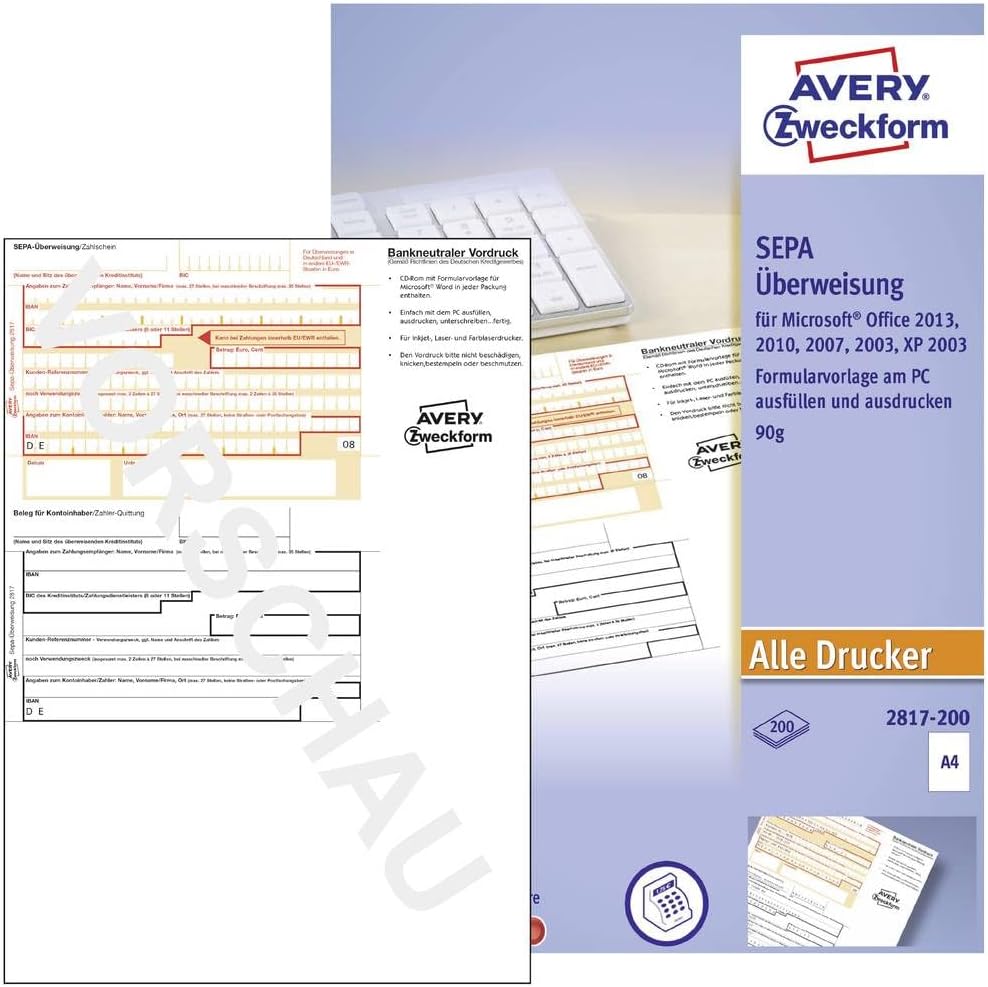 Avery Zweckform 2817 Sepa Überweisung (A4 (100 Sheets) – White + Software CD