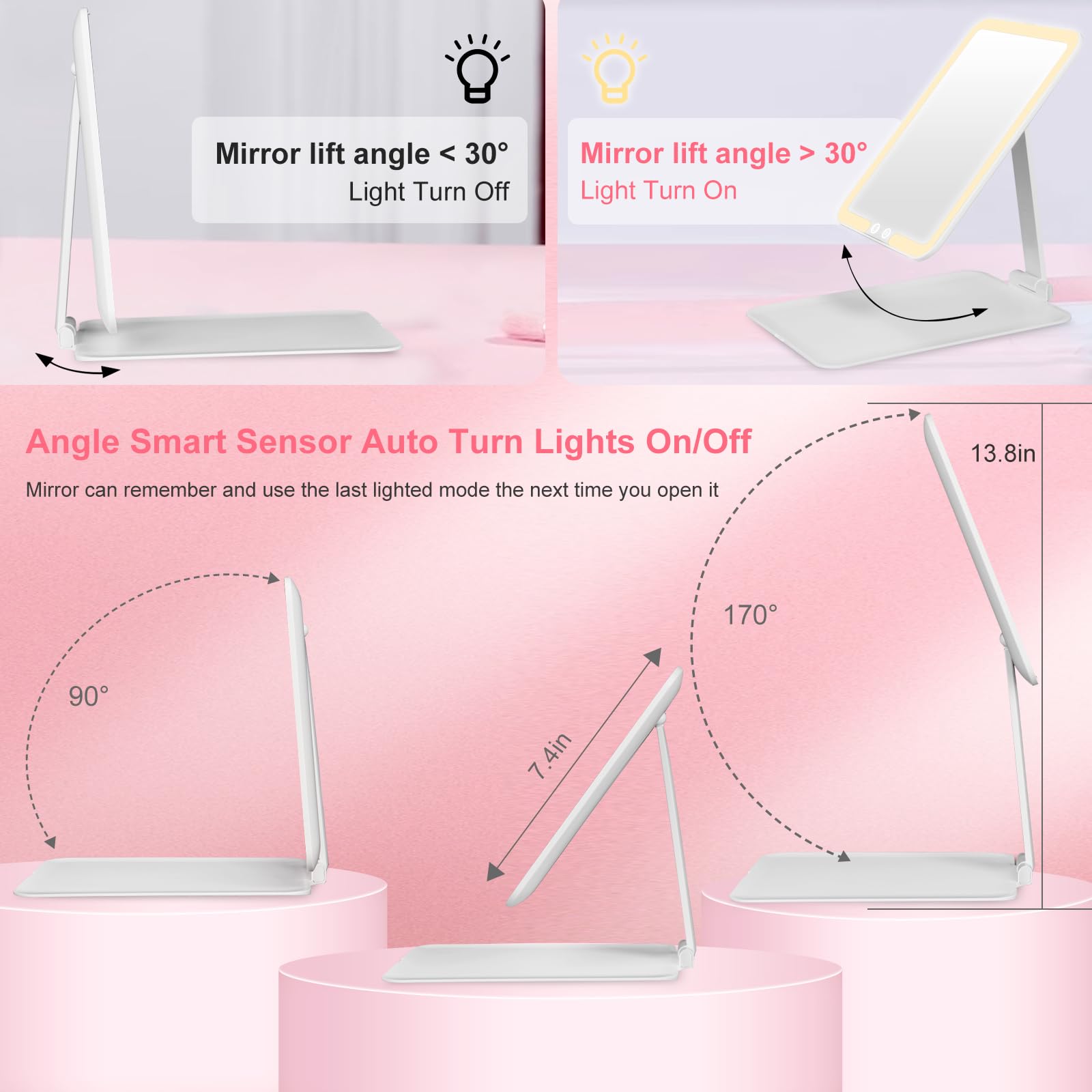 Specchio Trucco Con Luci LED Ricaricabile USB, 1500Mah Pieghevole Specchio Trucco Con Luci LED Ricaricabile USB, 1500Mah Pieghevole