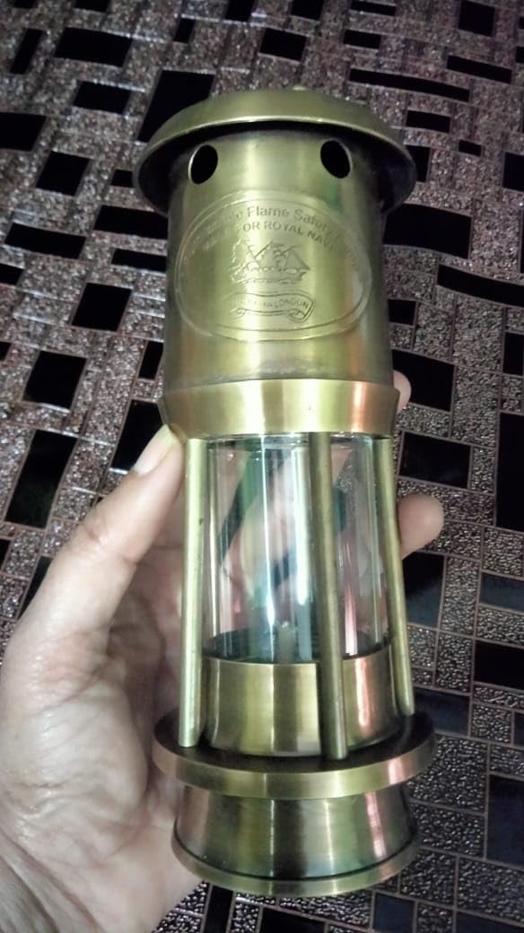 Brass Glass Miner Oil Lamp Lantern Vintage Inspired Design for Home Decorative Lamp (6") Antique Brass