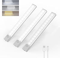 Rihvy 3-Pack 8-Inch Rechargeable Motion Sensor Under Cabinet Lights - 3 Color Dimmable Magnetic LED for Kitchen Closet Stairs